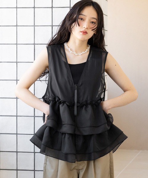 RAGEBLUE(レイジブルー)の「シアーフリルZIPベスト(ベスト・レディース・ホワイト/ブルー/ブラック/ピンク・FREE)」の20枚目の写真