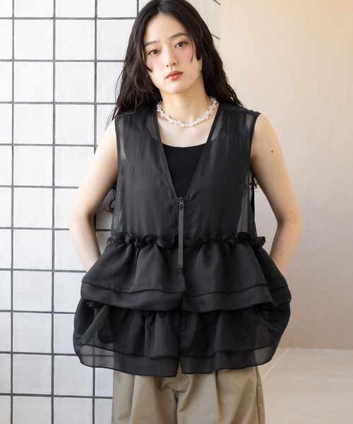 RAGEBLUE(レイジブルー)の「シアーフリルZIPベスト(ベスト・レディース・ホワイト/ブルー/ブラック/ピンク・FREE)」の21枚目の写真