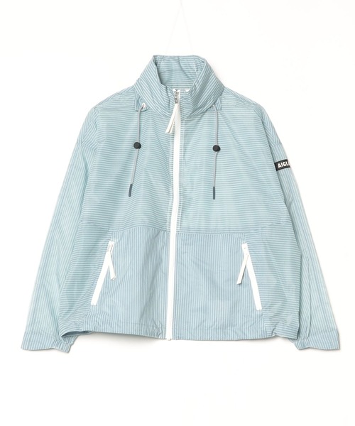 AIGLE(エーグル)の「超軽量 撥水 UVカット ストライプ エクストラライト フーディジャケット(ナイロンジャケット・レディース・ブルー/ホワイト・S/L/M/XS)」の1枚目の写真