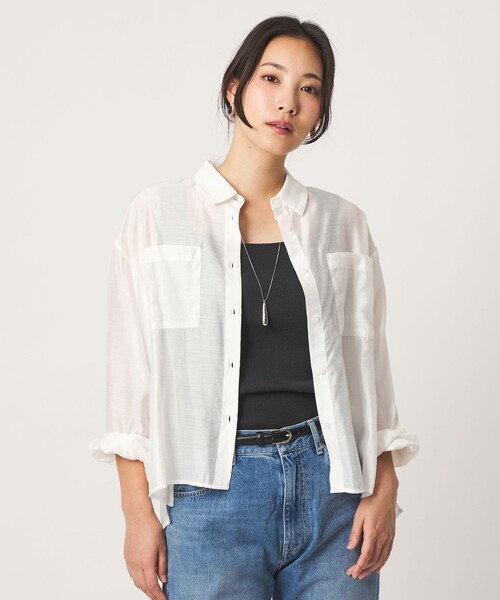 A DAY IN THE LIFE UNITED ARROWS(アデイインザライフユナイテッドアローズ)の「シアー ダブルポケットシャツ <A DAY IN THE LIFE>(シャツ/ブラウス・レディース・オフホワイト/ターコイズブルー系/ライラック/ダークグレー・FREE)」の2枚目の写真