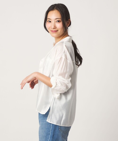 A DAY IN THE LIFE UNITED ARROWS(アデイインザライフユナイテッドアローズ)の「シアー ダブルポケットシャツ <A DAY IN THE LIFE>(シャツ/ブラウス・レディース・オフホワイト/ターコイズブルー系/ライラック/ダークグレー・FREE)」の6枚目の写真