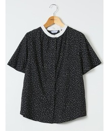 m.f.editorial（エムエフエディトリアル）の「*【UVカット ウォッシャブル】m.f.エディトリアル レディース ドット柄 配色 バンドカラー 比翼 半袖 ブラウス（シャツ/ブラウス）」