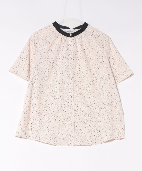 m.f.editorial(エムエフエディトリアル)の「【UVカット ウォッシャブル】m.f.エディトリアル レディース ドット柄 配色 バンドカラー 比翼 半袖 ブラウス(シャツ/ブラウス・レディース・アイボリー/ブラック・MEDIUM/LARGE)」の7枚目の写真