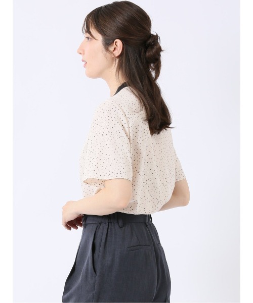 m.f.editorial(エムエフエディトリアル)の「【UVカット ウォッシャブル】m.f.エディトリアル レディース ドット柄 配色 バンドカラー 比翼 半袖 ブラウス(シャツ/ブラウス・レディース・アイボリー/ブラック・MEDIUM/LARGE)」の14枚目の写真