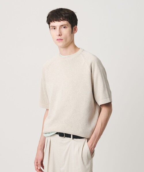 BEAUTY&YOUTH UNITED ARROWS(ビューティーアンドユースユナイテッドアローズ)の「ペーパーヤーン サドルスリーブ クルーネック ニット ウォッシャブル(ニット/セーター・メンズ・オレンジ/ナチュラル/ブラック・XL/M/L/S)」の2枚目の写真