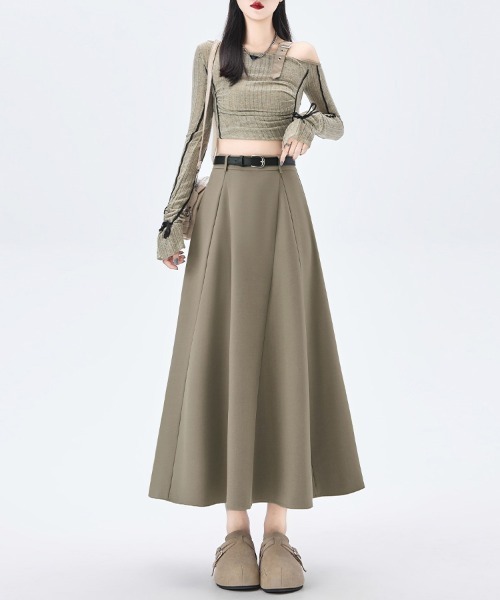 ReRe（リリ）の「タック入りAラインミディスカート（スカート・レディース・グレー/ブラック/グレイッシュベージュ・SMALL/MEDIUM/LARGE/X-LARGE）」の9枚目の写真