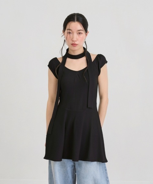 NUJOH(ヌゾ)の「Choker Set Mini Dress / チョーカーセットミニワンピース(ワンピース・レディース・ブラック/アイボリー/グレー・FREE)」の4枚目の写真
