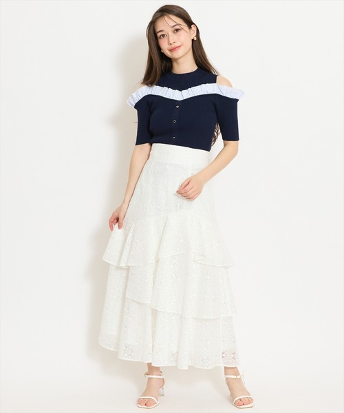 WILLSELECTION（ウィルセレクション）の「アシメティアードレーススカート（スカート・レディース・オフホワイト/ブラック/サックスブルー・FREE）」の6枚目の写真