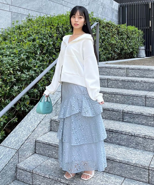 WILLSELECTION（ウィルセレクション）の「アシメティアードレーススカート（スカート・レディース・オフホワイト/ブラック/サックスブルー・FREE）」の22枚目の写真