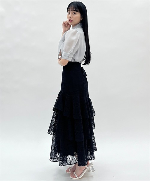 WILLSELECTION（ウィルセレクション）の「アシメティアードレーススカート（スカート・レディース・オフホワイト/ブラック/サックスブルー・FREE）」の16枚目の写真