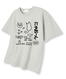 ネコドローイング オーバーサイズ 半袖Tシャツ オートミール