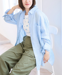 新品！スピック&amp;スパン 麻 ブラウス リネン ブルー/イエナ トゥモローランド TOMORROWLAND｜トゥモローランドのシャツ/ブラウス（リネン・麻）通販