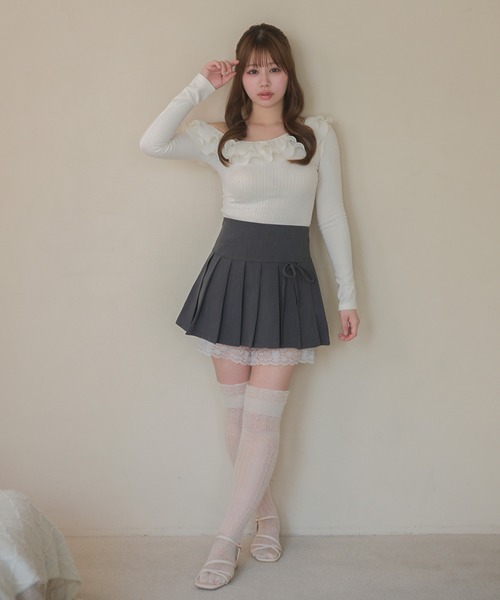 M DOLLY(エムドリー)の「Frill Thalia tiered rib tops / フリルタリアティアードトップス(ニット/セーター・レディース・アイボリー/ベージュ・FREE)」の9枚目の写真