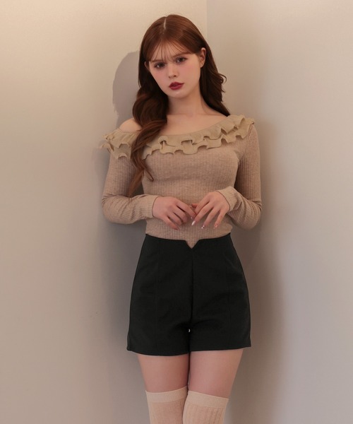 M DOLLY(エムドリー)の「Frill Thalia tiered rib tops / フリルタリアティアードトップス(ニット/セーター・レディース・アイボリー/ベージュ・FREE)」の10枚目の写真