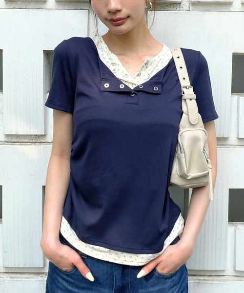 3.3 Field Trip (3.3フィールドトリップ)の「3.3 Field Trip/レイヤードヘンリーネックトップス(Tシャツ/カットソー・レディース・ブラック/ネイビー/グレー/ピンク・FREE)」の3枚目の写真