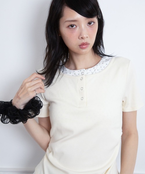 3.3 Field Trip (3.3フィールドトリップ)の「3.3 Field Trip/レイヤードヘンリーネックトップス(Tシャツ/カットソー・レディース・ブラック/ネイビー/グレー/ピンク/イエロー・FREE)」の1枚目の写真