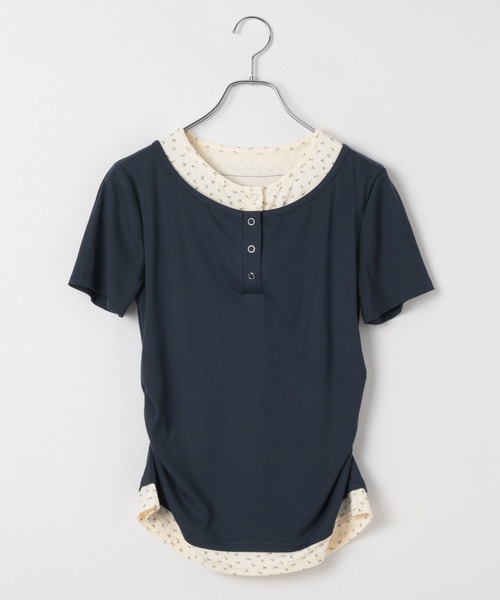 3.3 Field Trip (3.3フィールドトリップ)の「3.3 Field Trip/レイヤードヘンリーネックトップス(Tシャツ/カットソー・レディース・ブラック/ネイビー/グレー/ピンク・FREE)」の5枚目の写真