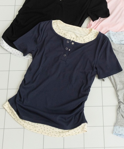 3.3 Field Trip (3.3フィールドトリップ)の「3.3 Field Trip/レイヤードヘンリーネックトップス(Tシャツ/カットソー・レディース・ブラック/ネイビー/グレー/ピンク・FREE)」の20枚目の写真