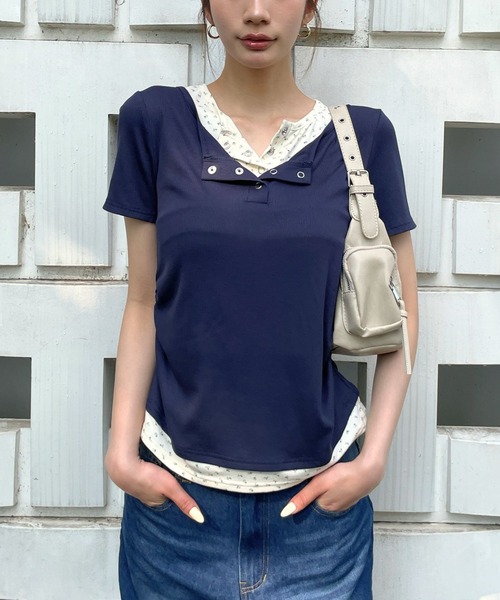 3.3 Field Trip (3.3フィールドトリップ)の「3.3 Field Trip/レイヤードヘンリーネックトップス(Tシャツ/カットソー・レディース・ブラック/ネイビー/グレー/ピンク・FREE)」の18枚目の写真
