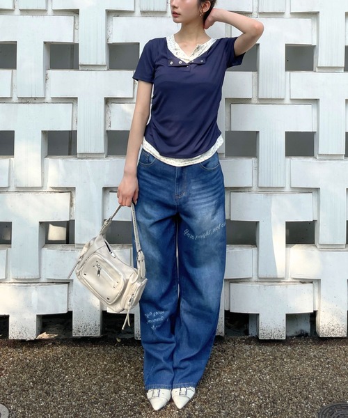 3.3 Field Trip (3.3フィールドトリップ)の「3.3 Field Trip/レイヤードヘンリーネックトップス(Tシャツ/カットソー・レディース・ブラック/ネイビー/グレー/ピンク・FREE)」の22枚目の写真