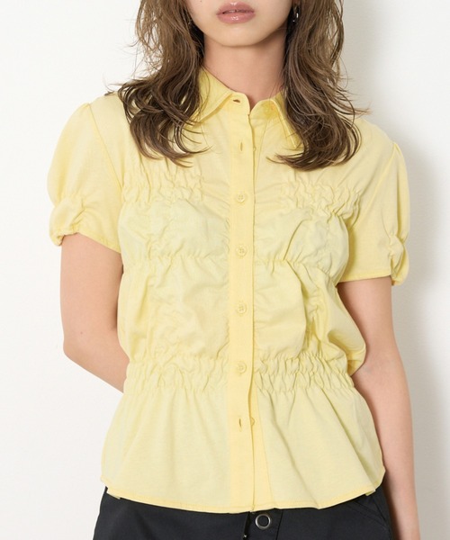 SLY(スライ)の「RANDOM SHIRRING CUT TOPS ランダムシャーリングカットトップス 春服 夏服(Tシャツ/カットソー・レディース・ブラック/ライトブルー/オフホワイト/ライトイエロー/杢グレー・FREE)」の5枚目の写真