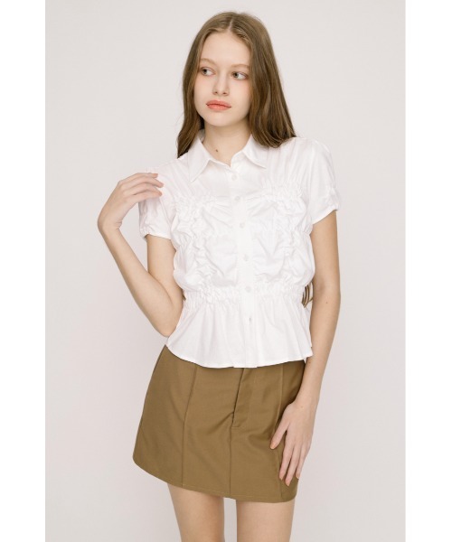 SLY(スライ)の「RANDOM SHIRRING CUT TOPS ランダムシャーリングカットトップス 春服 夏服(Tシャツ/カットソー・レディース・ブラック/ライトブルー/オフホワイト/ライトイエロー/杢グレー・FREE)」の6枚目の写真