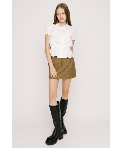 SLY(スライ)の「RANDOM SHIRRING CUT TOPS ランダムシャーリングカットトップス 春服 夏服(Tシャツ/カットソー・レディース・ブラック/ライトブルー/オフホワイト/ライトイエロー/杢グレー・FREE)」の7枚目の写真