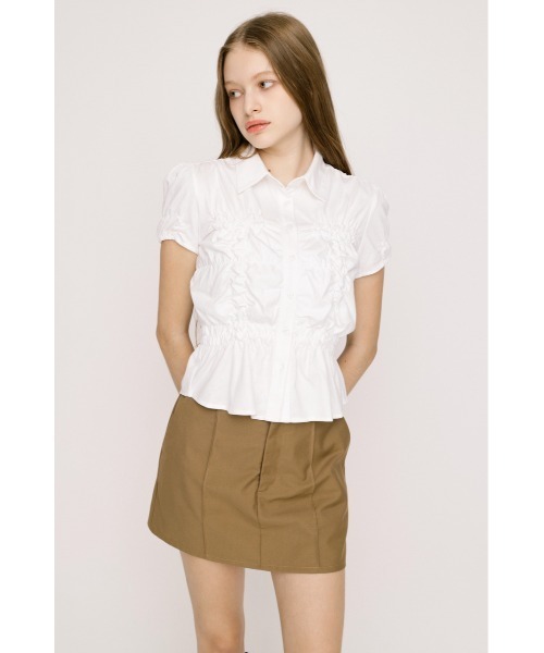 SLY(スライ)の「RANDOM SHIRRING CUT TOPS ランダムシャーリングカットトップス 春服 夏服(Tシャツ/カットソー・レディース・ブラック/ライトブルー/オフホワイト/ライトイエロー/杢グレー・FREE)」の8枚目の写真