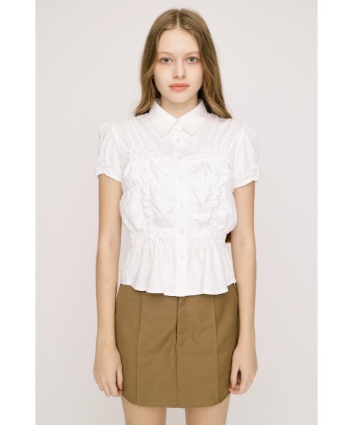 SLY(スライ)の「RANDOM SHIRRING CUT TOPS ランダムシャーリングカットトップス 春服 夏服(Tシャツ/カットソー・レディース・ブラック/ライトブルー/オフホワイト/ライトイエロー/杢グレー・FREE)」の9枚目の写真