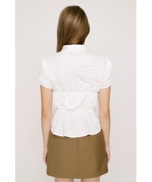SLY(スライ)の「RANDOM SHIRRING CUT TOPS ランダムシャーリングカットトップス 春服 夏服(Tシャツ/カットソー・レディース・ブラック/ライトブルー/オフホワイト/ライトイエロー/杢グレー・FREE)」の11枚目の写真