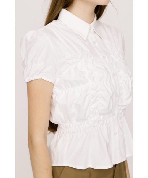 SLY(スライ)の「RANDOM SHIRRING CUT TOPS ランダムシャーリングカットトップス 春服 夏服(Tシャツ/カットソー・レディース・ブラック/ライトブルー/オフホワイト/ライトイエロー/杢グレー・FREE)」の12枚目の写真