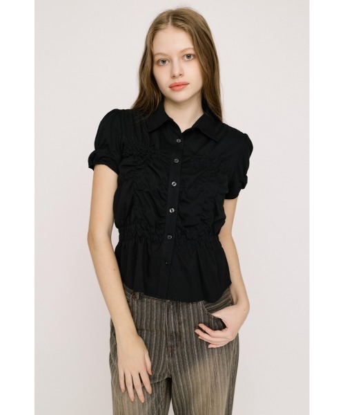 SLY(スライ)の「RANDOM SHIRRING CUT TOPS ランダムシャーリングカットトップス 春服 夏服(Tシャツ/カットソー・レディース・ブラック/ライトブルー/オフホワイト/ライトイエロー/杢グレー・FREE)」の13枚目の写真