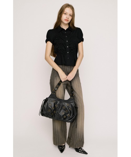 SLY(スライ)の「RANDOM SHIRRING CUT TOPS ランダムシャーリングカットトップス 春服 夏服(Tシャツ/カットソー・レディース・ブラック/ライトブルー/オフホワイト/ライトイエロー/杢グレー・FREE)」の14枚目の写真
