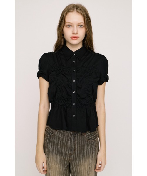 SLY(スライ)の「RANDOM SHIRRING CUT TOPS ランダムシャーリングカットトップス 春服 夏服(Tシャツ/カットソー・レディース・ブラック/ライトブルー/オフホワイト/ライトイエロー/杢グレー・FREE)」の16枚目の写真
