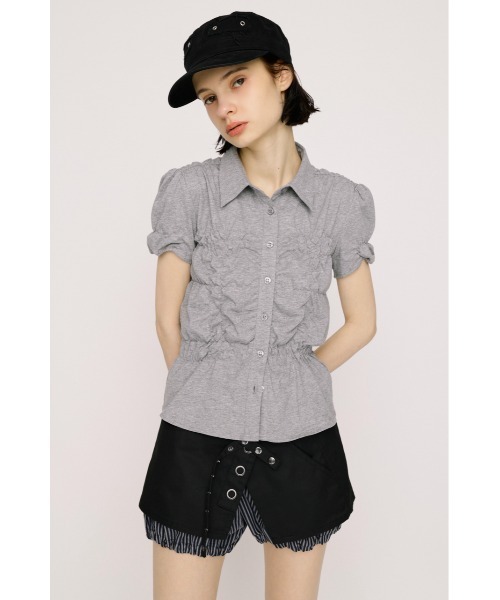 SLY(スライ)の「RANDOM SHIRRING CUT TOPS ランダムシャーリングカットトップス 春服 夏服(Tシャツ/カットソー・レディース・ブラック/ライトブルー/オフホワイト/ライトイエロー/杢グレー・FREE)」の17枚目の写真