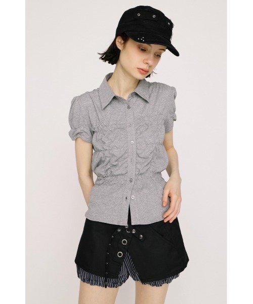 SLY(スライ)の「RANDOM SHIRRING CUT TOPS ランダムシャーリングカットトップス 春服 夏服(Tシャツ/カットソー・レディース・ブラック/ライトブルー/オフホワイト/ライトイエロー/杢グレー・FREE)」の19枚目の写真