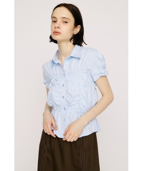 SLY(スライ)の「RANDOM SHIRRING CUT TOPS ランダムシャーリングカットトップス 春服 夏服(Tシャツ/カットソー・レディース・ブラック/ライトブルー/オフホワイト/ライトイエロー/杢グレー・FREE)」の21枚目の写真