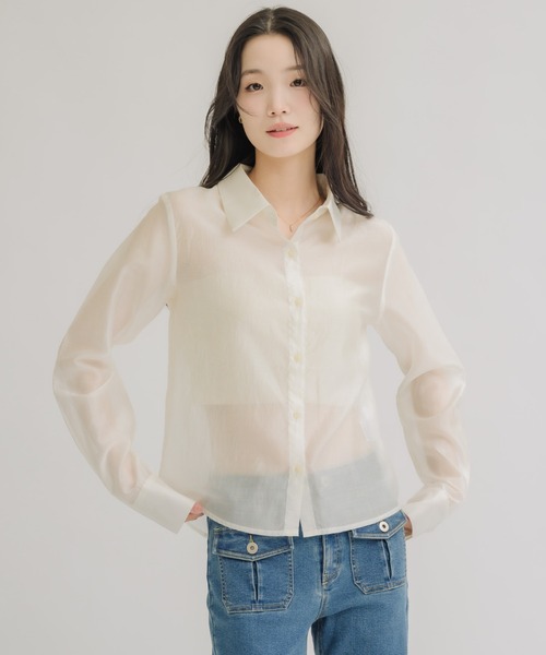 NEUNA(ヌナ)の「【夏に大活躍!冷房/紫外線/日焼け対策にも◎】ソフトシアーシャツ(シャツ/ブラウス・レディース・アイボリー/ブラック/ピンク・FREE)」の2枚目の写真
