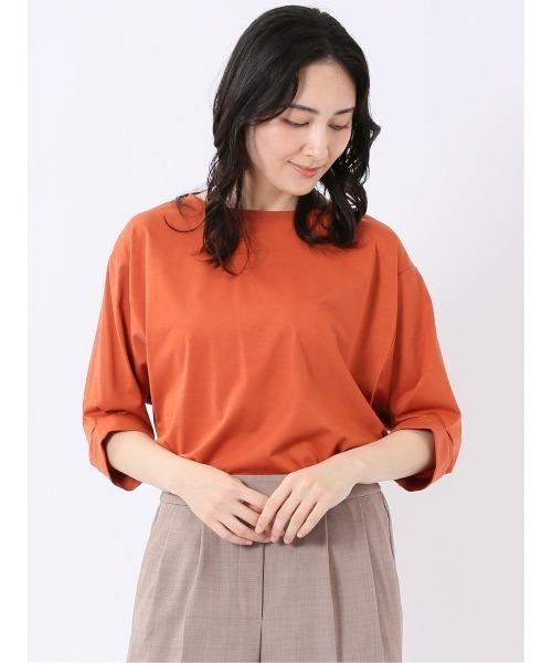m.f.editorial(エムエフエディトリアル)の「【ストレッチ 接触冷感】m.f.エディトリアル レディース 袖タック クルーネック プルオーバー(Tシャツ/カットソー・レディース・ホワイト/ライトグレー/オレンジ・MEDIUM/LARGE)」の3枚目の写真