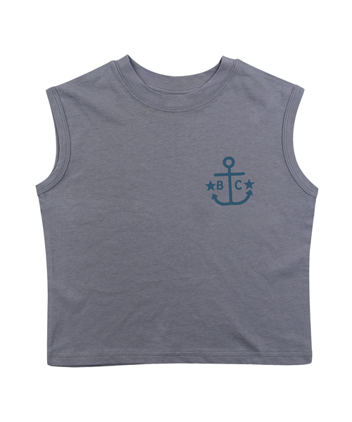 BEACHESAND CREAM KIDS(ビーチスアンドクリームキッズ)の「ビシーアンカー 袖なしTシャツ-グレーシーブルー(Anchor Sleeveless T grayish blue)(Tシャツ/カットソー・レディース・グレイッシュブルー・SMALL/MEDIUM/LARGE)」の1枚目の写真