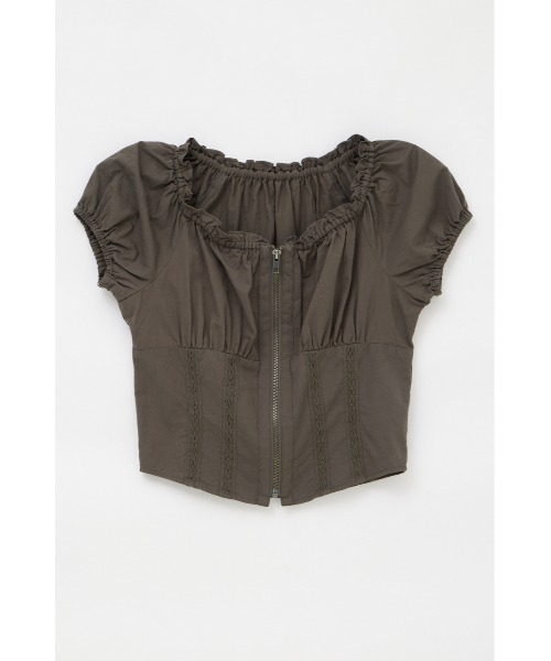 LAGUA GEM(ラグアジェム)の「2WAY ZIP COTTON トップス(Tシャツ/カットソー・レディース・チャコールグレー/ホワイト/ライトピンク・FREE)」の2枚目の写真