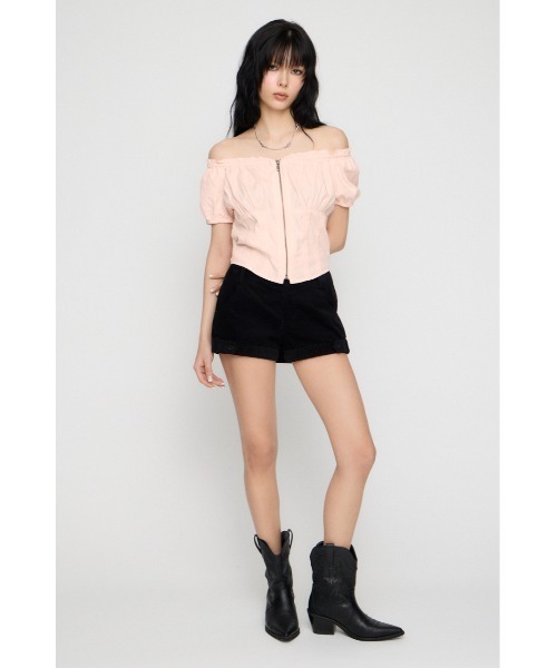 LAGUA GEM(ラグアジェム)の「2WAY ZIP COTTON トップス(Tシャツ/カットソー・レディース・チャコールグレー/ホワイト/ライトピンク・FREE)」の14枚目の写真