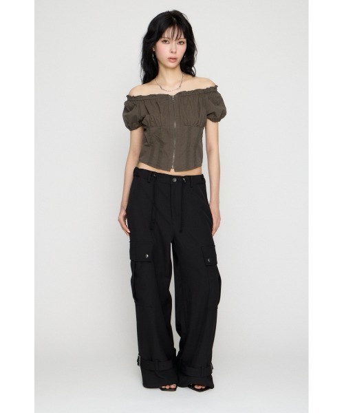 LAGUA GEM(ラグアジェム)の「2WAY ZIP COTTON トップス(Tシャツ/カットソー・レディース・チャコールグレー/ホワイト/ライトピンク・FREE)」の8枚目の写真