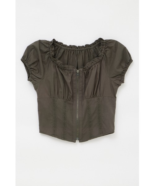LAGUA GEM(ラグアジェム)の「2WAY ZIP COTTON トップス(Tシャツ/カットソー・レディース・チャコールグレー/ホワイト/ライトピンク・FREE)」の10枚目の写真