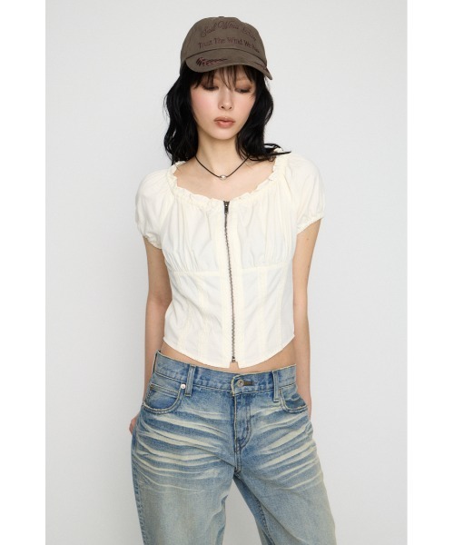 LAGUA GEM(ラグアジェム)の「2WAY ZIP COTTON トップス(Tシャツ/カットソー・レディース・チャコールグレー/ホワイト/ライトピンク・FREE)」の19枚目の写真