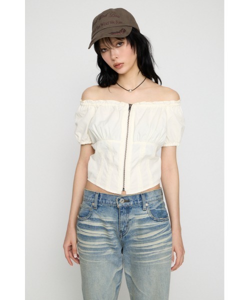 LAGUA GEM(ラグアジェム)の「2WAY ZIP COTTON トップス(Tシャツ/カットソー・レディース・チャコールグレー/ホワイト/ライトピンク・FREE)」の20枚目の写真