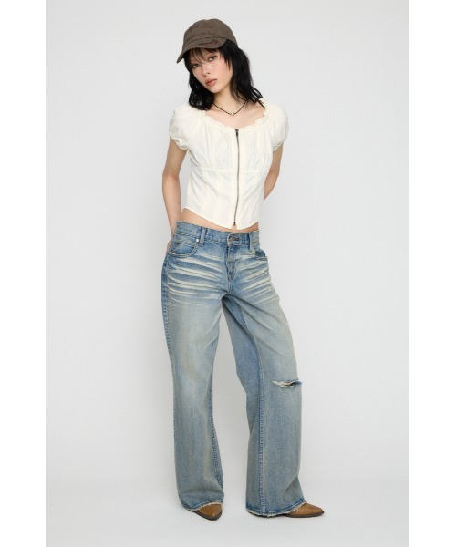 LAGUA GEM(ラグアジェム)の「2WAY ZIP COTTON トップス(Tシャツ/カットソー・レディース・チャコールグレー/ホワイト/ライトピンク・FREE)」の21枚目の写真