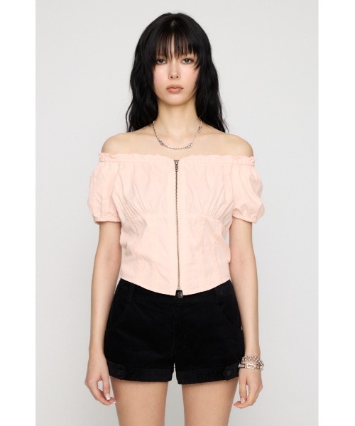 LAGUA GEM(ラグアジェム)の「2WAY ZIP COTTON トップス(Tシャツ/カットソー・レディース・チャコールグレー/ホワイト/ライトピンク・FREE)」の11枚目の写真