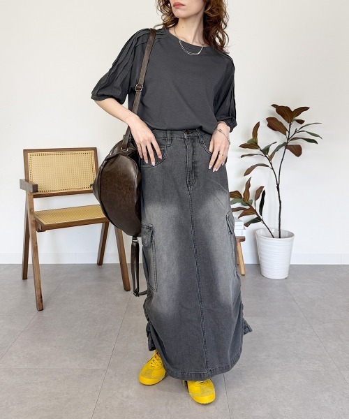 RCD(アールシーディー)の「袖タックラグランスリーブ半袖トップス(Tシャツ/カットソー・レディース・チャコールグレー/グレイッシュベージュ/オフホワイト/ブラック・LL~3L/M-L/4L~5L)」の14枚目の写真