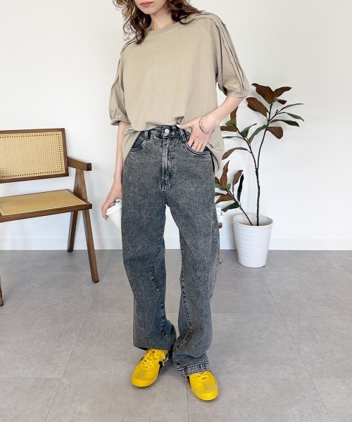 RCD(アールシーディー)の「袖タックラグランスリーブ半袖トップス(Tシャツ/カットソー・レディース・チャコールグレー/グレイッシュベージュ/オフホワイト/ブラック・LL~3L/M-L/4L~5L)」の16枚目の写真